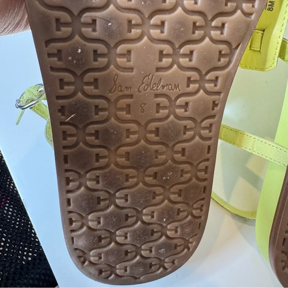 Sam Edelman Womens Kiwi Green Leather Buckle Flat T Strap Sandals Sz 8